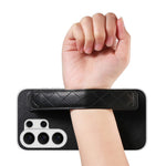 For Samsung Galaxy S24 Ultra Case PU Leather Coated PC + TPU Protective Phone Cover with Quilted Wrist Strap