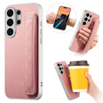 For Samsung Galaxy S24 Ultra Case PU Leather Coated PC + TPU Protective Phone Cover with Quilted Wrist Strap