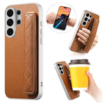 For Samsung Galaxy S24 Ultra Case PU Leather Coated PC + TPU Protective Phone Cover with Quilted Wrist Strap