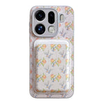 For Oppo Find X9 Pro 5G Magnetic Case with Detachable Card Holder Floral Pattern Anti-Drop Phone Cover