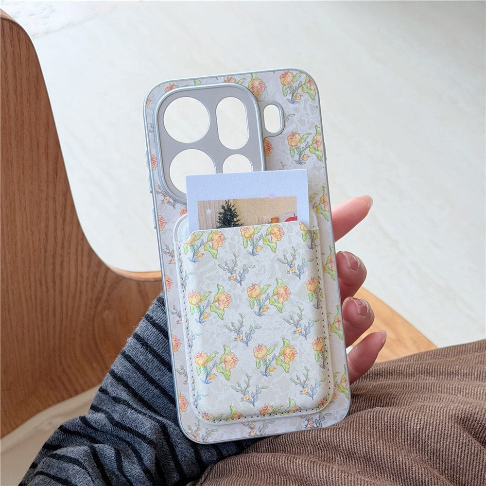 For Oppo Find X9 Pro 5G Magnetic Case with Detachable Card Holder Floral Pattern Anti-Drop Phone Cover