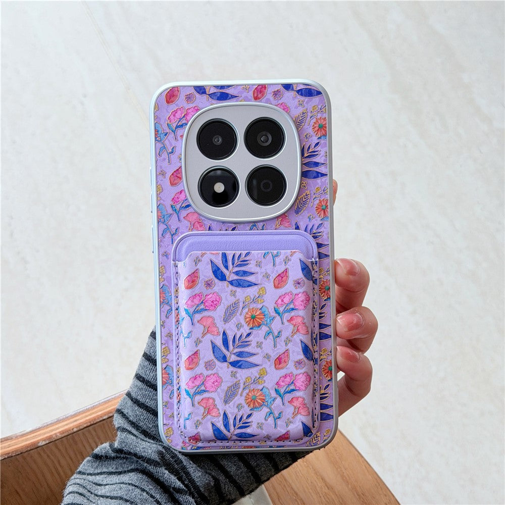 For Xiaomi Redmi Note 15 Pro 5G (Global) Magnetic Case with Detachable Card Holder Floral Pattern Anti-Drop Phone Cover