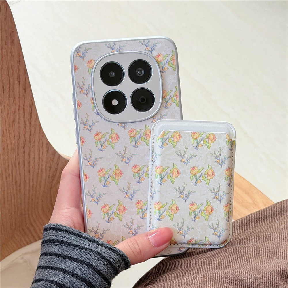 For Xiaomi Redmi Note 15 Pro 5G (Global) Magnetic Case with Detachable Card Holder Floral Pattern Anti-Drop Phone Cover