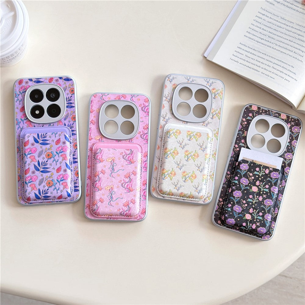 For Xiaomi Redmi Note 15 Pro 5G (Global) Magnetic Case with Detachable Card Holder Floral Pattern Anti-Drop Phone Cover