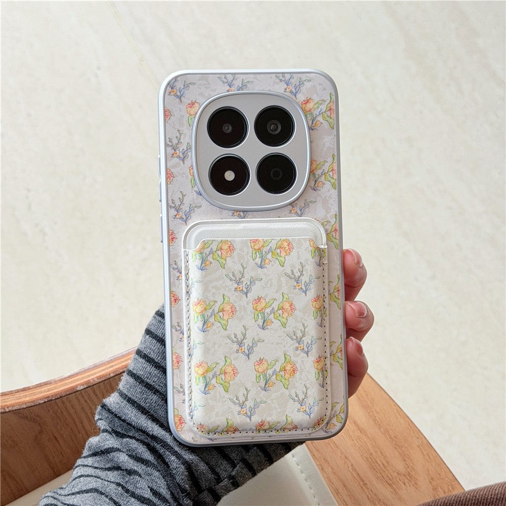 For Xiaomi Redmi Note 15 Pro 5G (Global) Magnetic Case with Detachable Card Holder Floral Pattern Anti-Drop Phone Cover