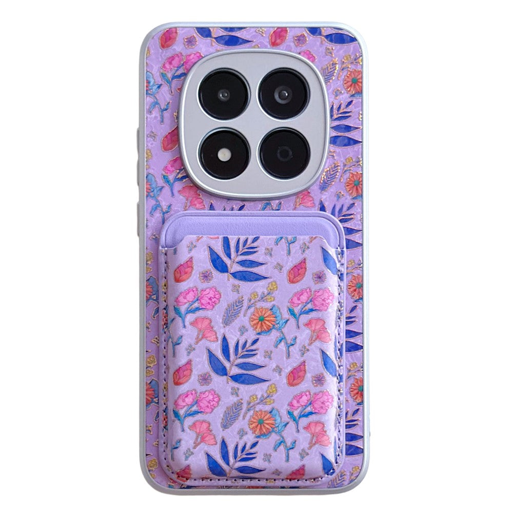 For Xiaomi Redmi Note 15 Pro+ 5G (Global) / Poco M8 Pro 5G Magnetic Case with Detachable Card Holder Floral Pattern Anti-Drop Phone Cover