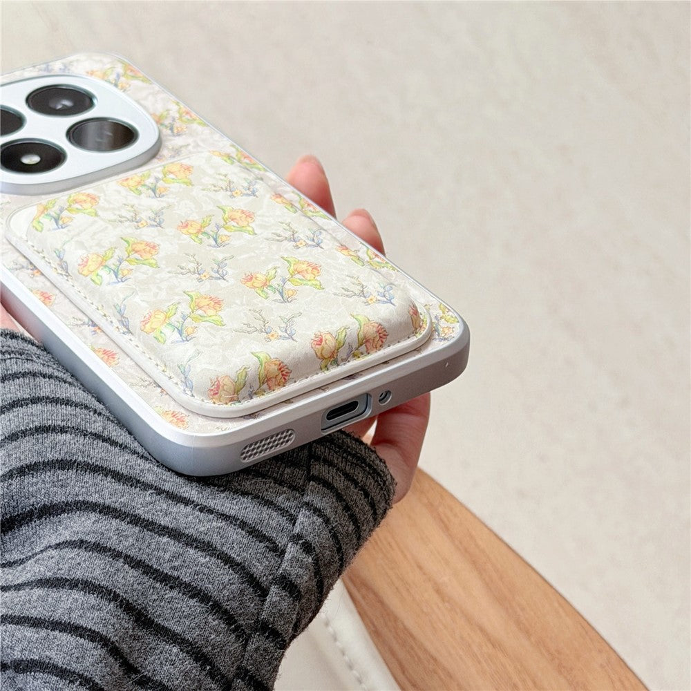 For Xiaomi Redmi Note 15 Pro+ 5G (Global) / Poco M8 Pro 5G Magnetic Case with Detachable Card Holder Floral Pattern Anti-Drop Phone Cover