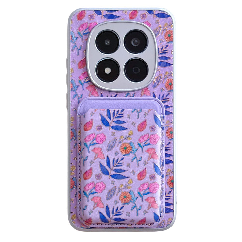 For Xiaomi Redmi Note 15 5G (Global) / Poco M8 5G Magnetic Case with Detachable Card Holder Floral Pattern Anti-Drop Phone Cover
