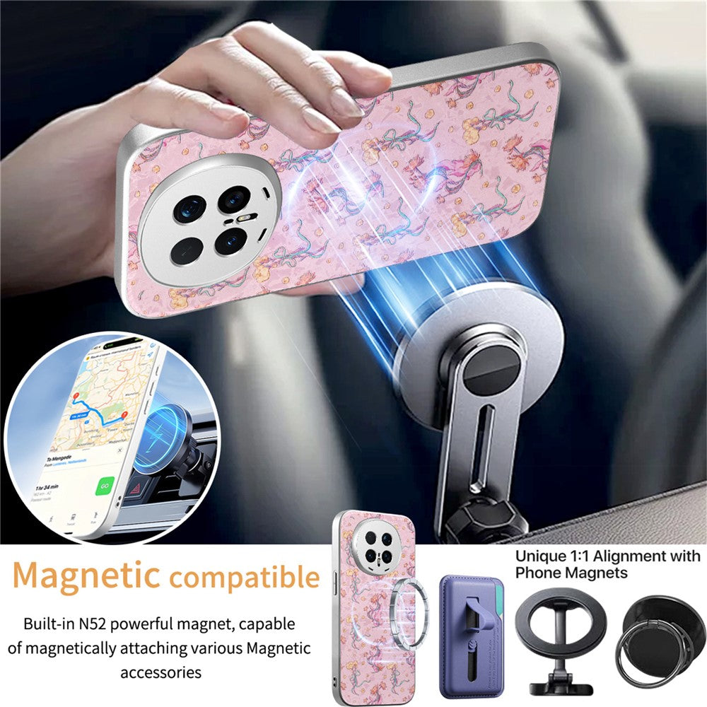For Honor Magic8 Pro 5G Magnetic Case with Detachable Card Holder Floral Pattern Anti-Drop Phone Cover