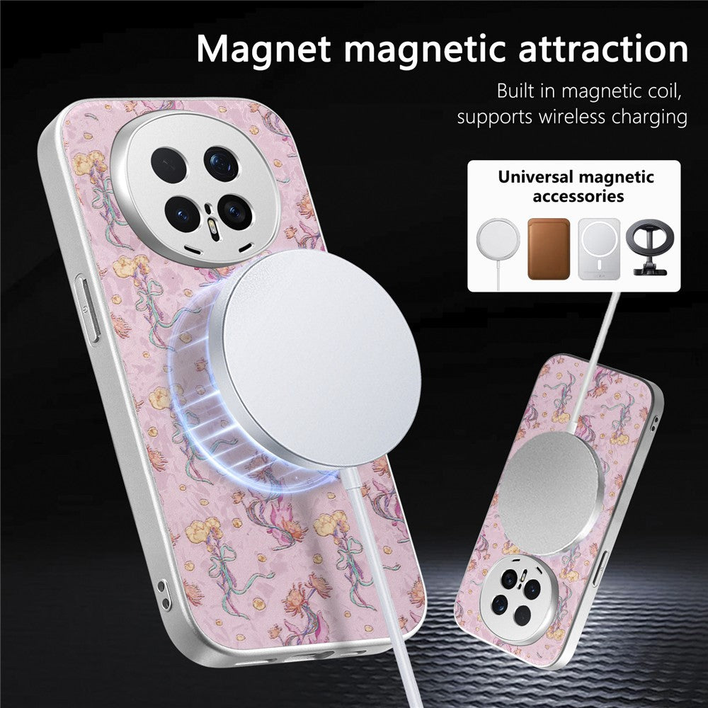 For Honor Magic8 Pro 5G Magnetic Case with Detachable Card Holder Floral Pattern Anti-Drop Phone Cover