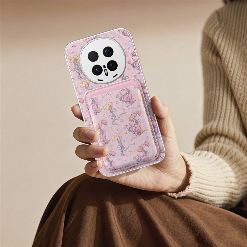 For Honor Magic8 Pro 5G Magnetic Case with Detachable Card Holder Floral Pattern Anti-Drop Phone Cover