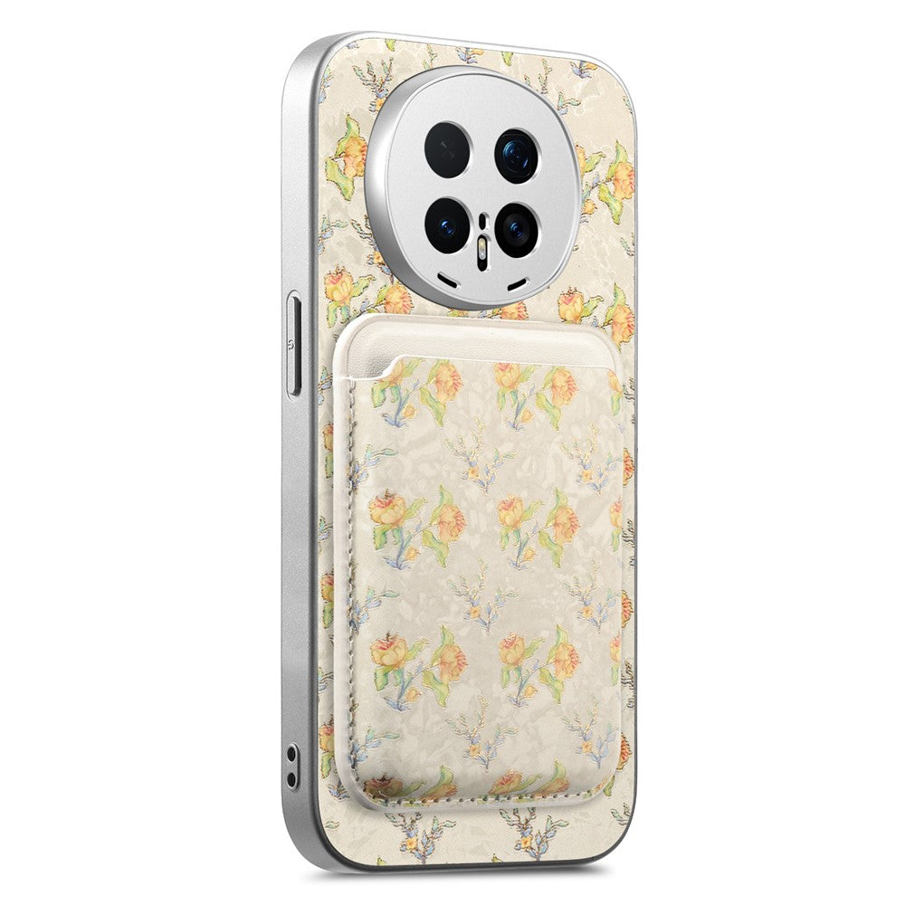 For Honor Magic8 Pro 5G Magnetic Case with Detachable Card Holder Floral Pattern Anti-Drop Phone Cover