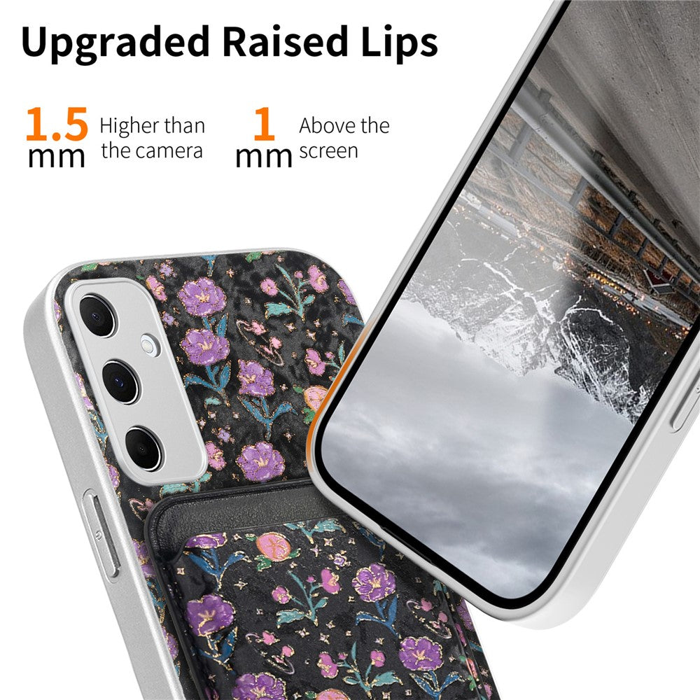 Magnetiskt skal för Samsung Galaxy A37 5G med avtagbar korthållare, blommönster, fallskyddande mobilskal