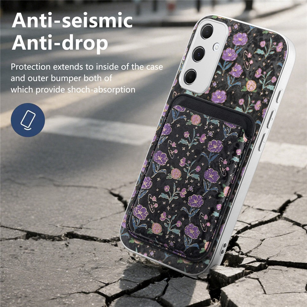 Magnetiskt skal för Samsung Galaxy A37 5G med avtagbar korthållare, blommönster, fallskyddande mobilskal