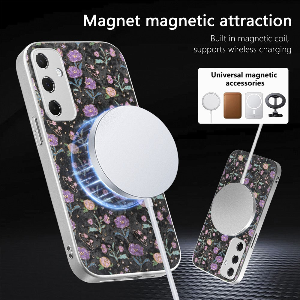 Magnetiskt skal för Samsung Galaxy A37 5G med avtagbar korthållare, blommönster, fallskyddande mobilskal