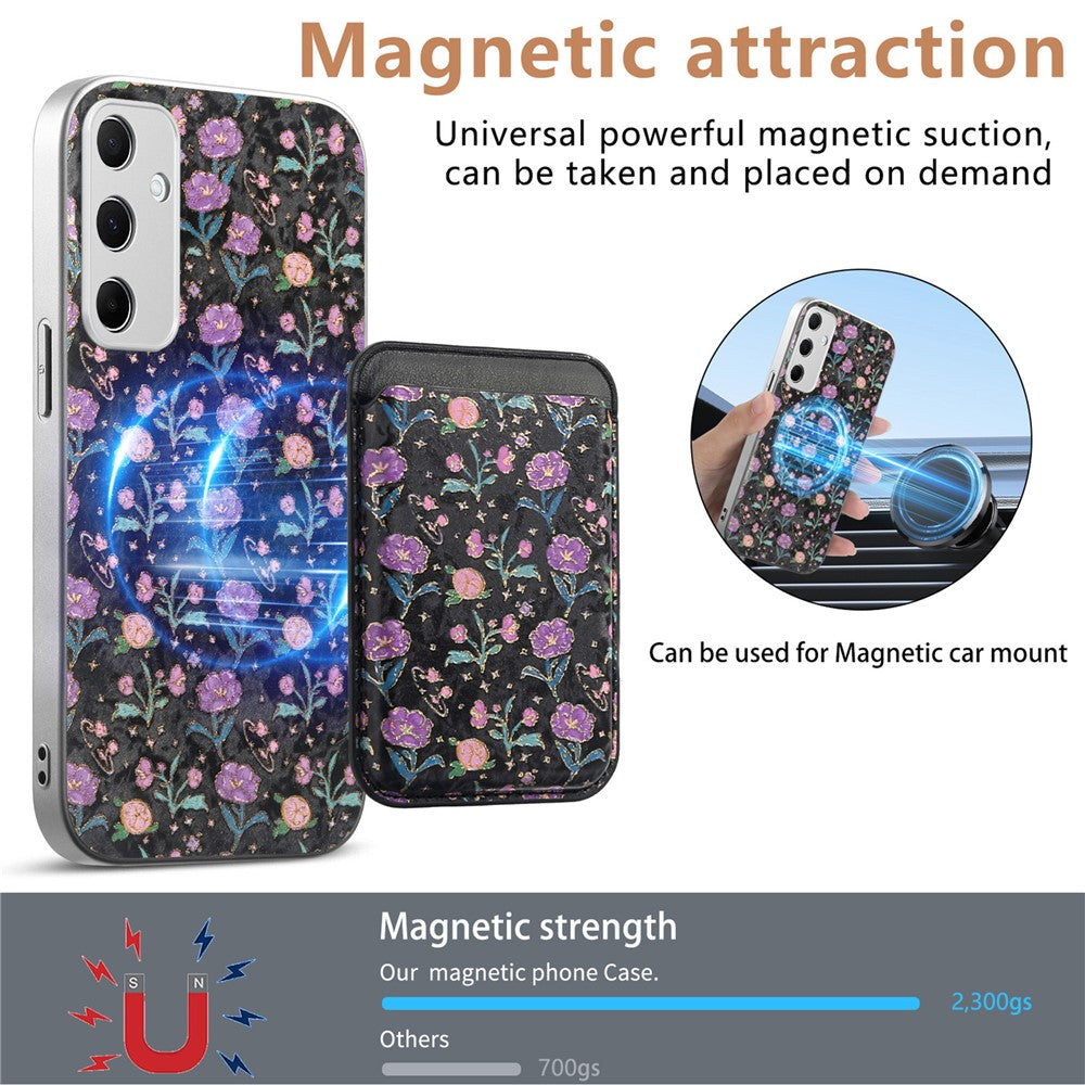 Magnetiskt skal för Samsung Galaxy A37 5G med avtagbar korthållare, blommönster, fallskyddande mobilskal