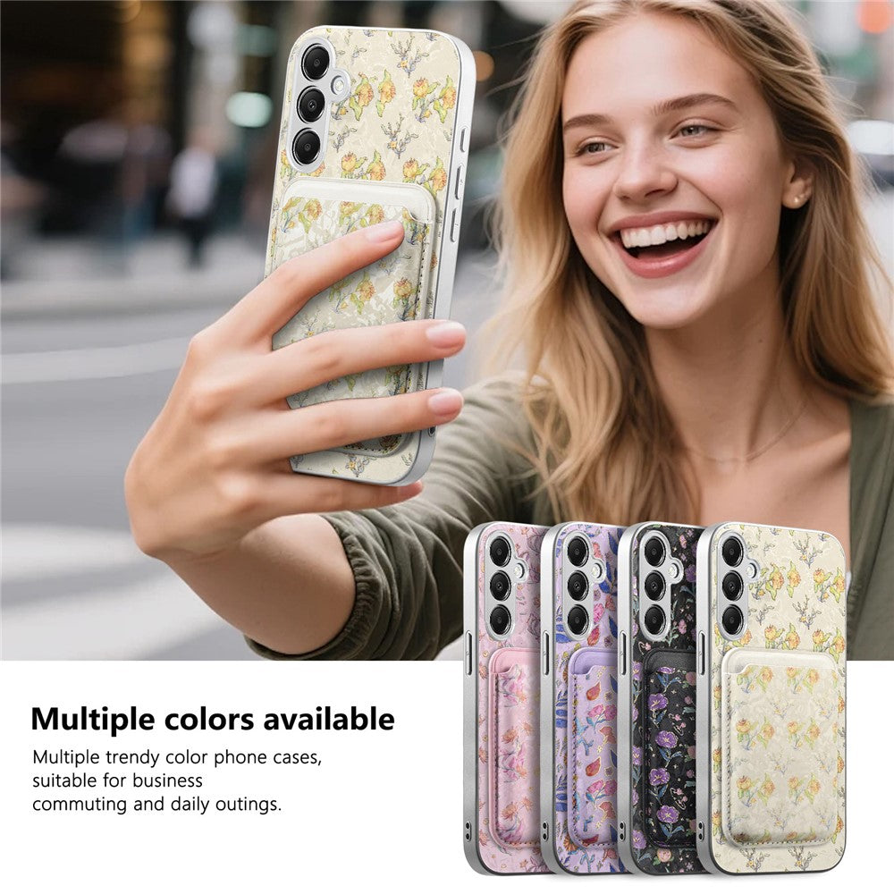 Magnetiskt skal för Samsung Galaxy A57 5G med avtagbar korthållare, blommönster, fallskyddande mobilskal