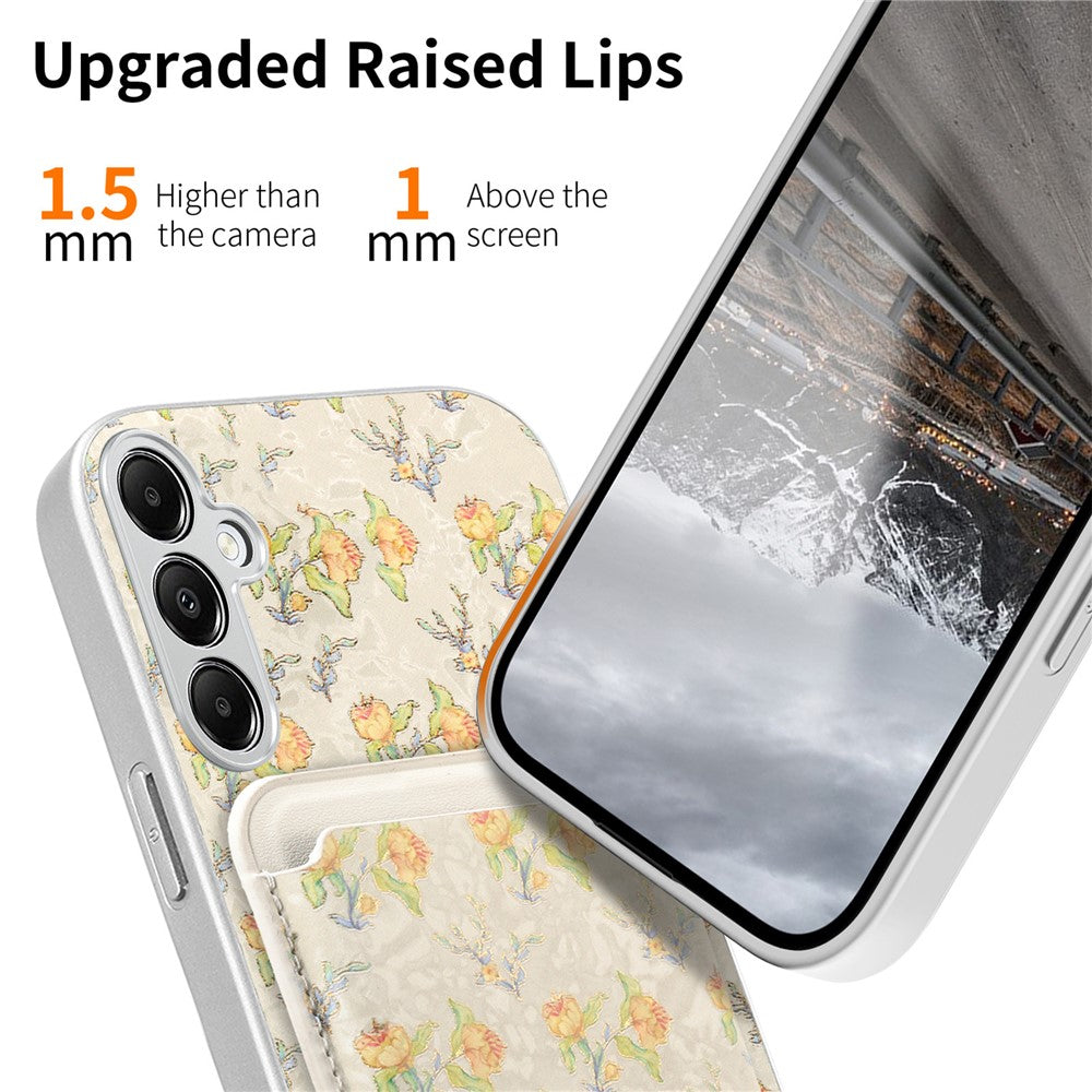 Magnetiskt skal för Samsung Galaxy A57 5G med avtagbar korthållare, blommönster, fallskyddande mobilskal