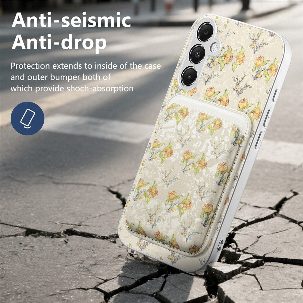 Magnetiskt skal för Samsung Galaxy A57 5G med avtagbar korthållare, blommönster, fallskyddande mobilskal