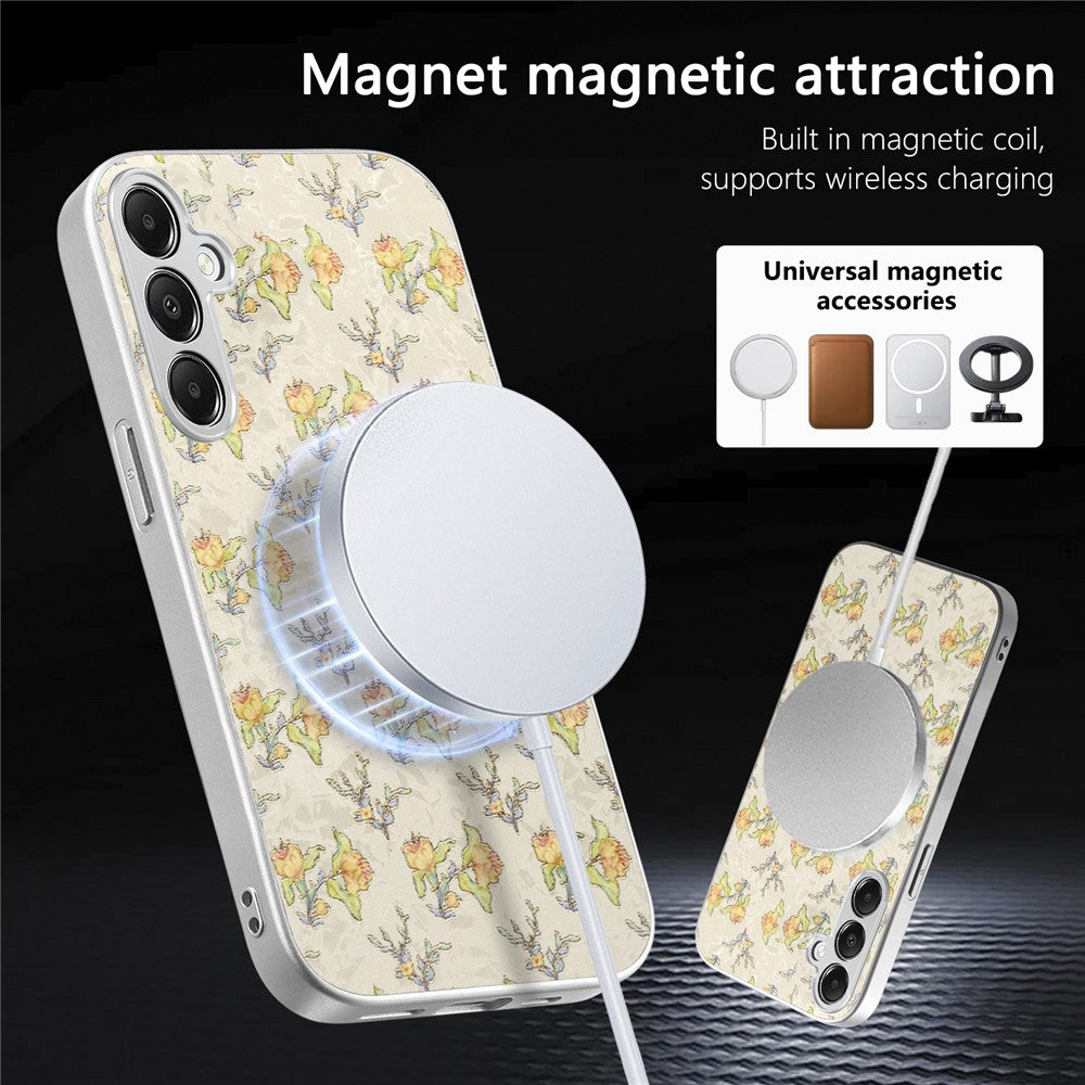 Magnetiskt skal för Samsung Galaxy A57 5G med avtagbar korthållare, blommönster, fallskyddande mobilskal