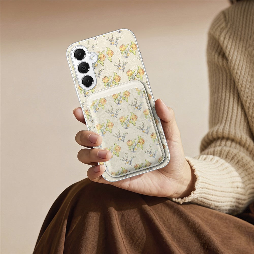 Magnetiskt skal för Samsung Galaxy A57 5G med avtagbar korthållare, blommönster, fallskyddande mobilskal