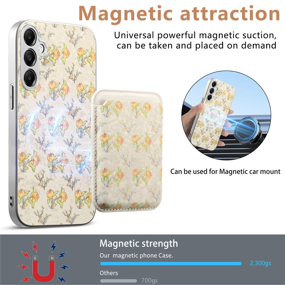Magnetiskt skal för Samsung Galaxy A57 5G med avtagbar korthållare, blommönster, fallskyddande mobilskal