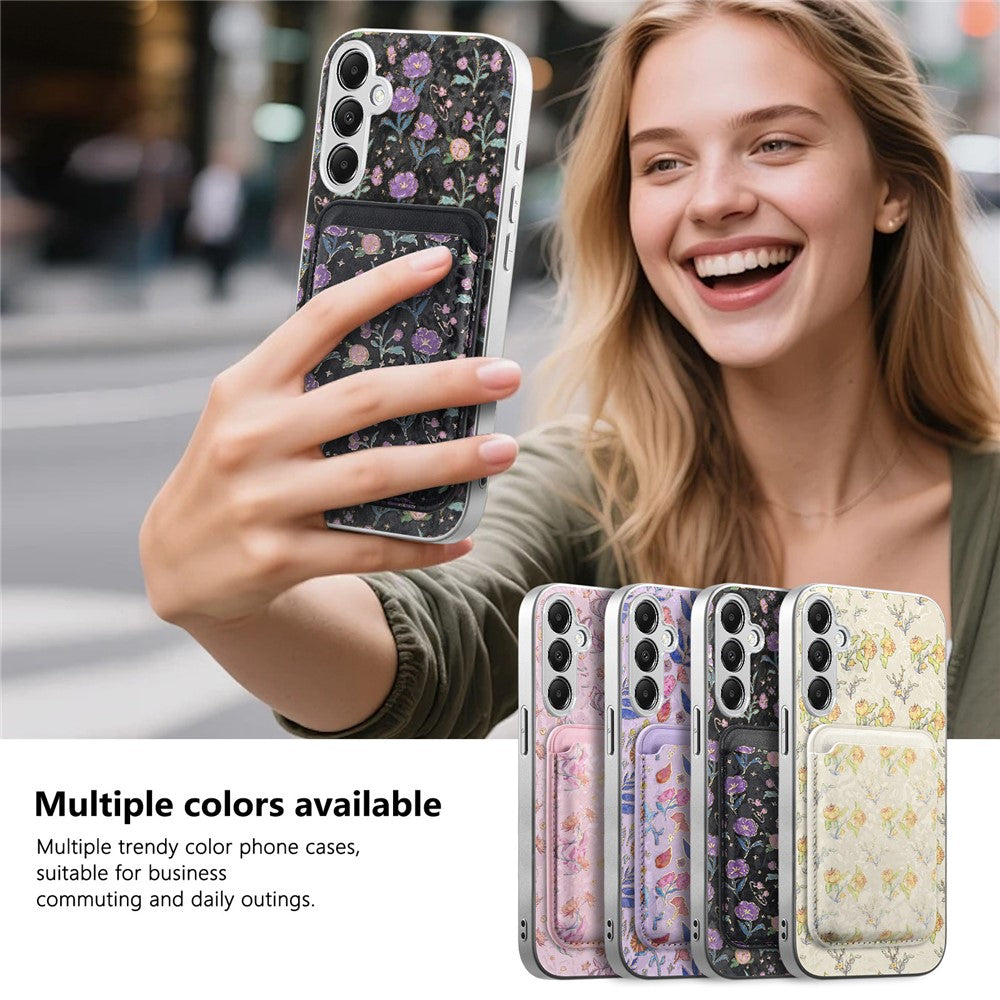 Magnetiskt skal för Samsung Galaxy A36 5G med avtagbar korthållare, blommönster, fallskyddande mobilskal