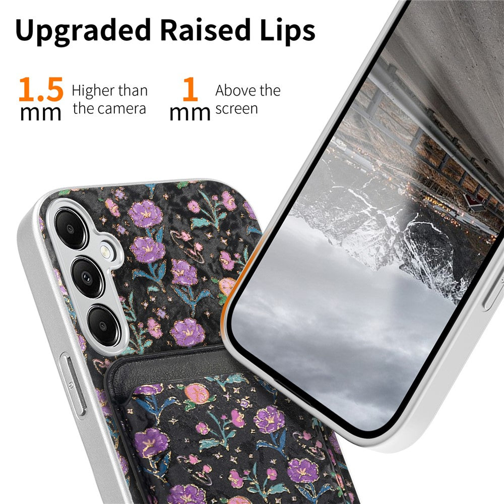 Magnetiskt skal för Samsung Galaxy A36 5G med avtagbar korthållare, blommönster, fallskyddande mobilskal