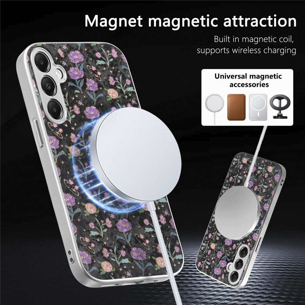 Magnetiskt skal för Samsung Galaxy A36 5G med avtagbar korthållare, blommönster, fallskyddande mobilskal