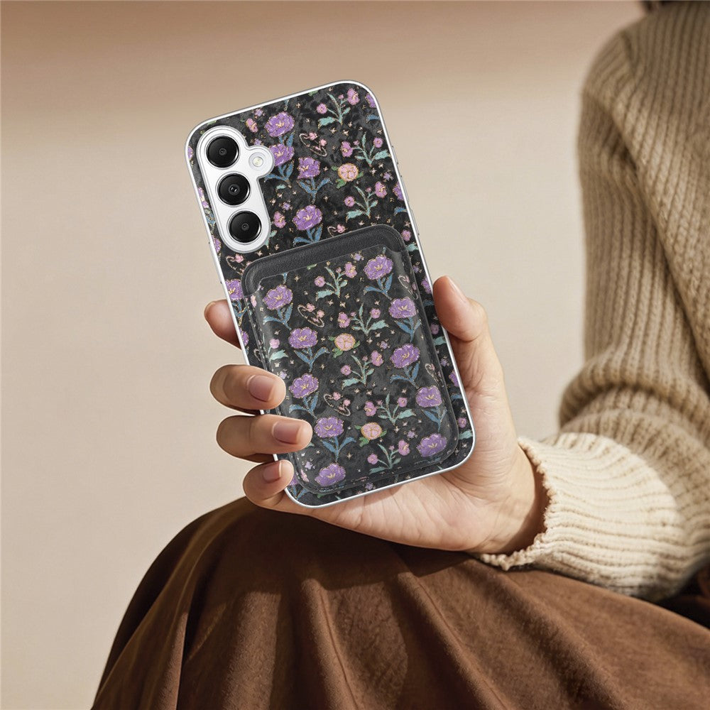 Magnetiskt skal för Samsung Galaxy A36 5G med avtagbar korthållare, blommönster, fallskyddande mobilskal