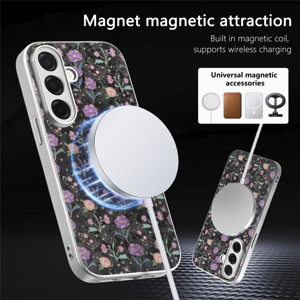 Magnetiskt skal med avtagbar korthållare, blommönster, fallskyddande mobilskal för Samsung Galaxy S26+