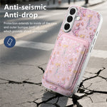 Magnetisk cover til Samsung Galaxy S25 med aftagelig kortholder, blomstermønster og stødsikkert mobilcover