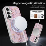 Magnetisk cover til Samsung Galaxy S25 med aftagelig kortholder, blomstermønster og stødsikkert mobilcover