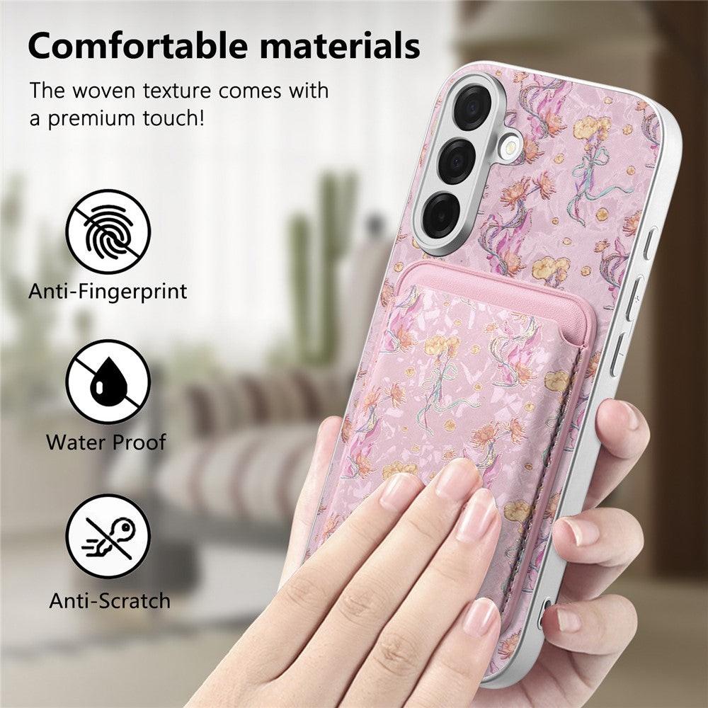 Magnetisk cover til Samsung Galaxy S25 med aftagelig kortholder, blomstermønster og stødsikkert mobilcover