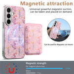 Magnetisk cover til Samsung Galaxy S25 med aftagelig kortholder, blomstermønster og stødsikkert mobilcover