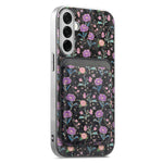 Magnetisk cover til Samsung Galaxy S25 med aftagelig kortholder, blomstermønster og stødsikkert mobilcover