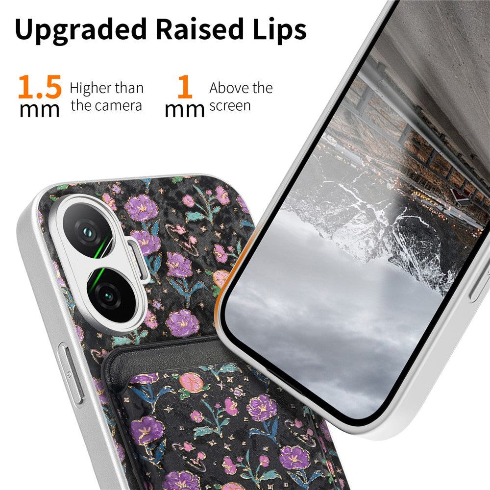 Xiaomi Redmi Turbo 4 Pro 5G / Poco F7 5G Magnetiskt Skal med Avtagbar Korthållare Blommönster Anti-Fall Mobilskal
