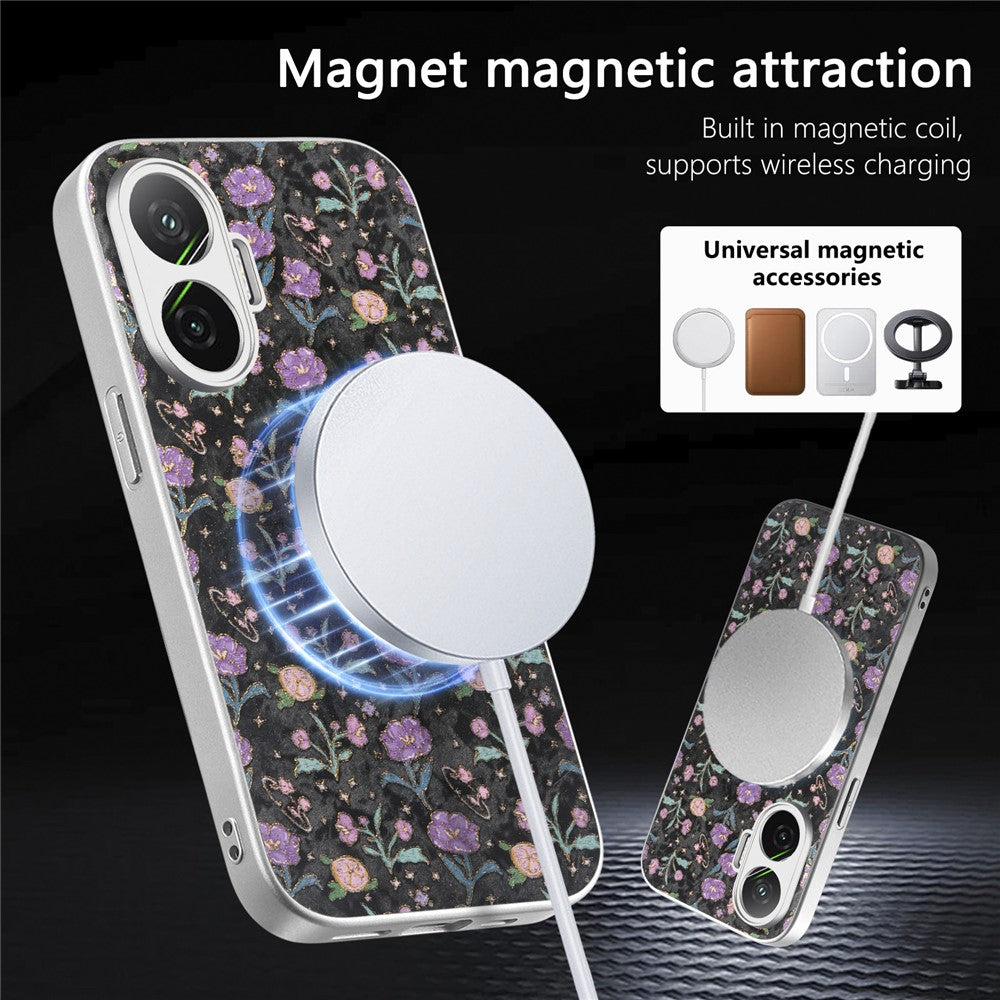 Xiaomi Redmi Turbo 4 Pro 5G / Poco F7 5G Magnetiskt Skal med Avtagbar Korthållare Blommönster Anti-Fall Mobilskal