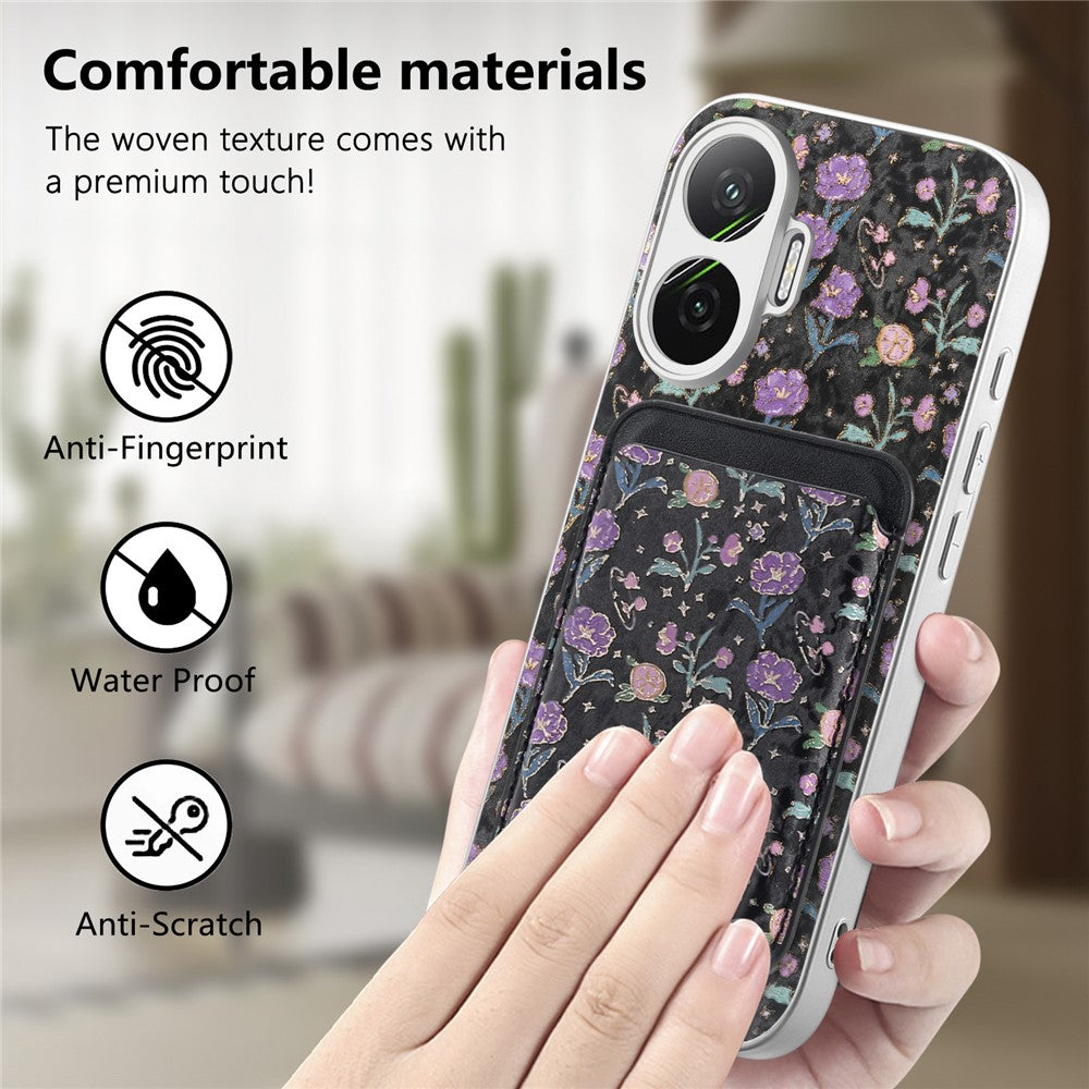 Xiaomi Redmi Turbo 4 Pro 5G / Poco F7 5G Magnetiskt Skal med Avtagbar Korthållare Blommönster Anti-Fall Mobilskal
