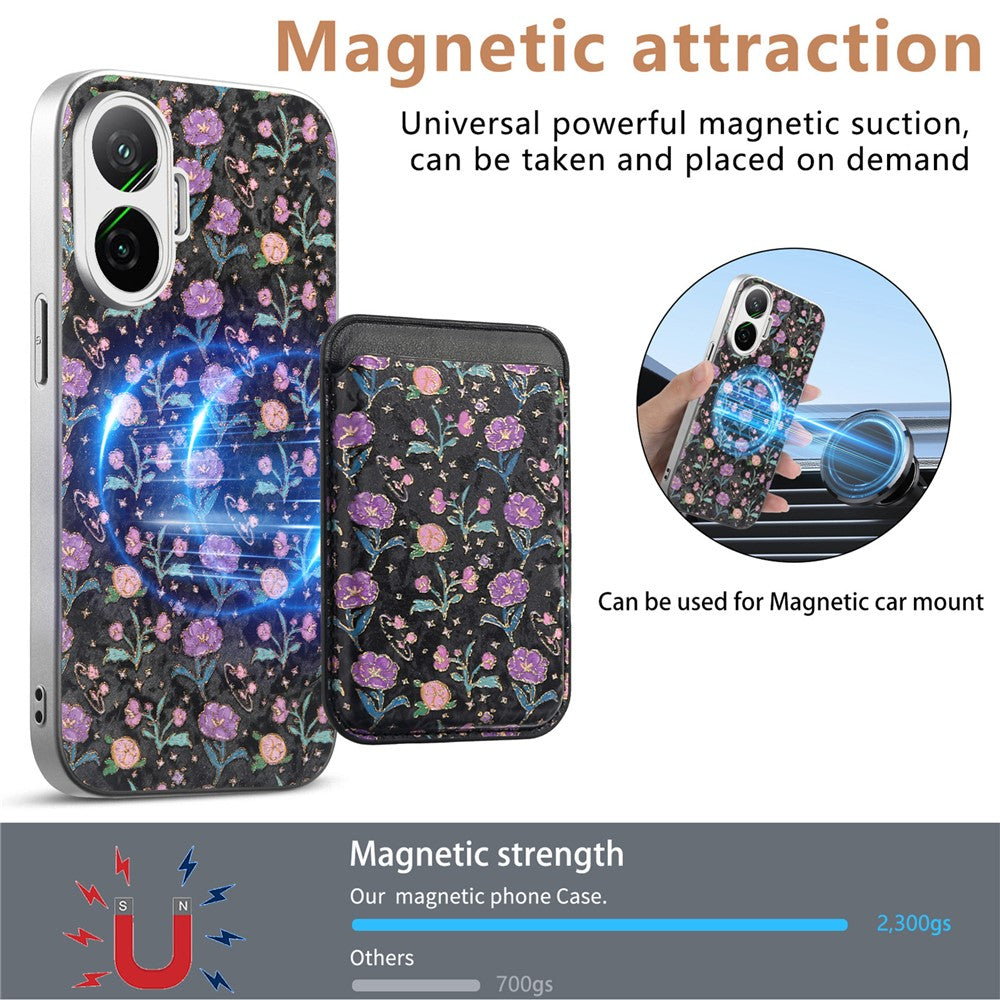 Xiaomi Redmi Turbo 4 Pro 5G / Poco F7 5G Magnetiskt Skal med Avtagbar Korthållare Blommönster Anti-Fall Mobilskal
