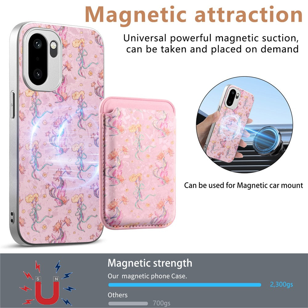 OnePlus 15R 5G Magnetiskt Skal med Avtagbar Korthållare Blommönster Anti-fall mobilskal