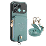 For Oppo Find X9 Pro 5G Case Card Holder Zipper Pocket Heart Pattern Leather Phone Back Cover with Crossbody Strap