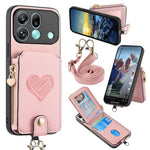 For Oppo Find X9 Pro 5G Case Card Holder Zipper Pocket Heart Pattern Leather Phone Back Cover with Crossbody Strap