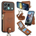 For Oppo Find X9 Pro 5G Case Card Holder Zipper Pocket Heart Pattern Leather Phone Back Cover with Crossbody Strap