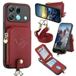 For Oppo Find X9 Pro 5G Case Card Holder Zipper Pocket Heart Pattern Leather Phone Back Cover with Crossbody Strap