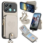 For Oppo Find X9 Pro 5G Case Card Holder Zipper Pocket Heart Pattern Leather Phone Back Cover with Crossbody Strap
