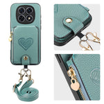 For Xiaomi Redmi Note 15 Pro 5G (Global) Case Card Holder Zipper Pocket Heart Pattern Leather Phone Back Cover with Crossbody Strap