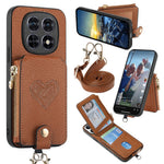 For Xiaomi Redmi Note 15 Pro 5G (Global) Case Card Holder Zipper Pocket Heart Pattern Leather Phone Back Cover with Crossbody Strap