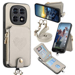 For Xiaomi Redmi Note 15 Pro 5G (Global) Case Card Holder Zipper Pocket Heart Pattern Leather Phone Back Cover with Crossbody Strap
