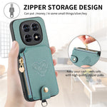 For Xiaomi Redmi Note 15 Pro+ 5G (Global) / Poco M8 Pro 5G Case Card Holder Zipper Pocket Heart Pattern Leather Phone Back Cover with Crossbody Strap